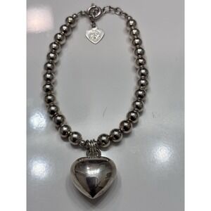 JN Sterling 925 Silver Jingle Heart Charm Bead Bracelet 8 In 13g